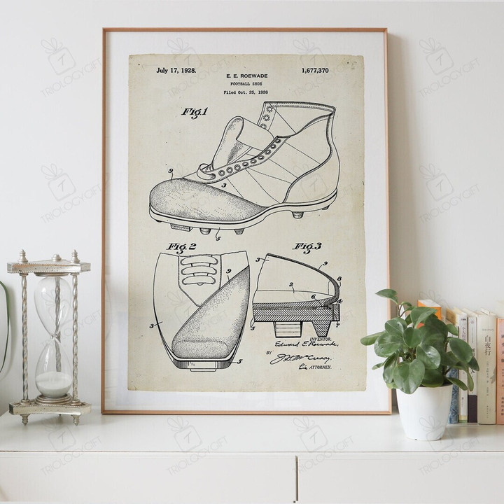 Football Shoe Patent Drawing Print Digital Download, Vintage Art Patent Drawings Prints Store, Patents Wall Art Printable Poster Designs