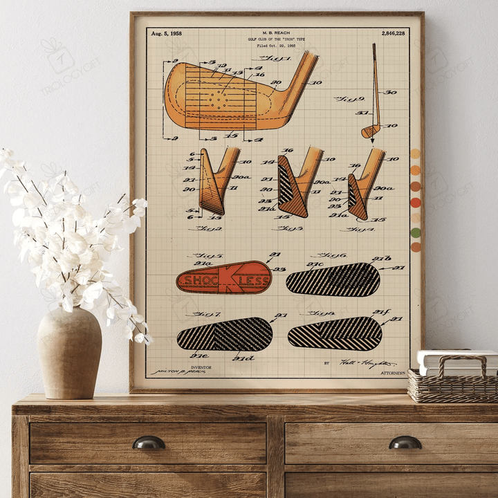 1955 Golf Club Of The &Quot;Iron&Quot; Type Patent Print, Retro Wall Art Patent Prints, Patent Print Poster , Vintage Art Framed Prints Artwork