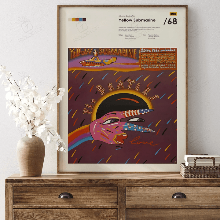Yellow Submarine Movie Poster, Framed Beatles Animated Cartoon Music Film Posters, Classic Vintage Retro Wall Art Home Decor Print Poster