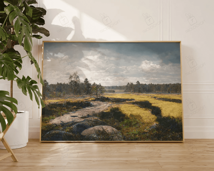 Nature Art Large Lake Swap Landscape Moody Relaxing Art Print Large Living Room Above Couch Wall Art Decor Ready To Hang Framed Poster