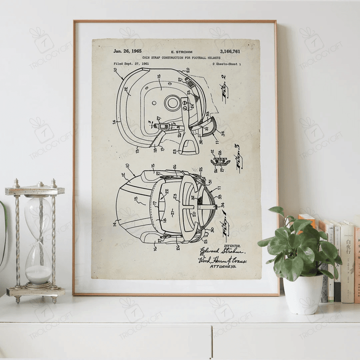 Chin Strap Construction For Football Helmets Patent Drawing Print Digital Download, Vintage Patent Drawings, Patents Art Printable Poster