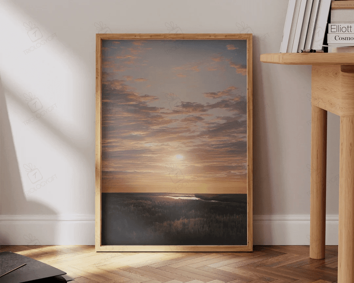 Sunrise Calming Nature Landscape Pink Sky Clouds Modern Art Print Large Living Room Office Wall Art Decor Ready To Hang Framed Poster