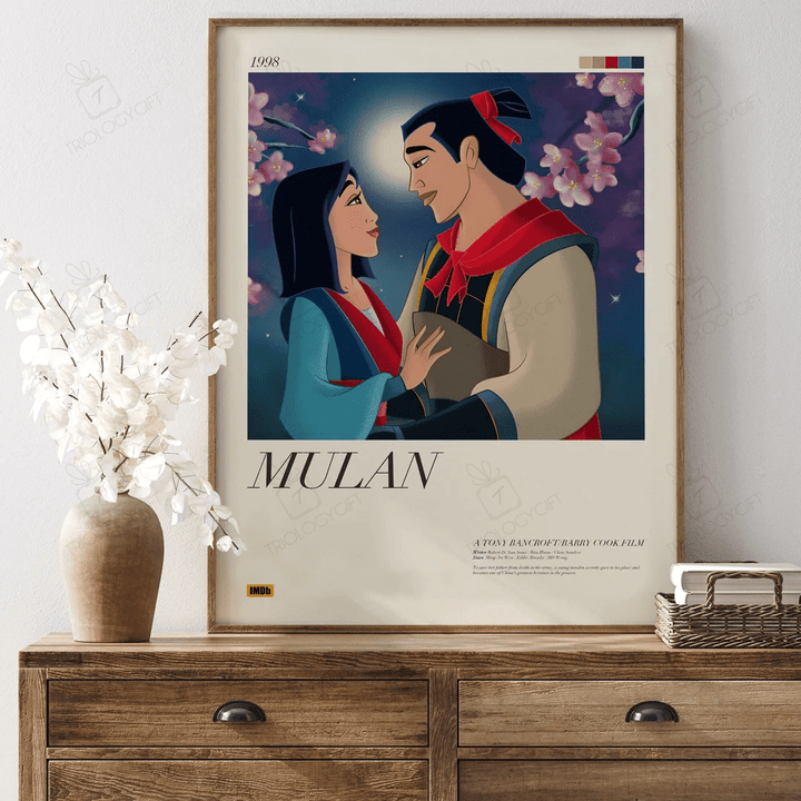 Mulan Disney Movie Poster Print, Minimalist Modern Framed Animation Character Posters, Vintage Retro Wall Art Home Decor Theme Poster