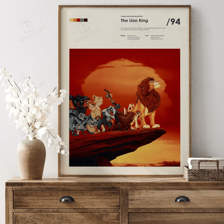 The Lion King Disney Movie Poster Print, Minimalist Modern Framed Animation Character Posters, Vintage Retro Wall Art Home Decor Poster Gift