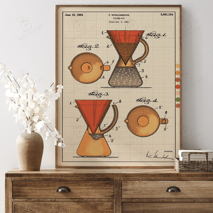Filter Pot Patent Print, Minimalist Modern Contemporary Patent Print, Vintage Patent Wall Hanging Art Home Decor Set Framed Poster Gift