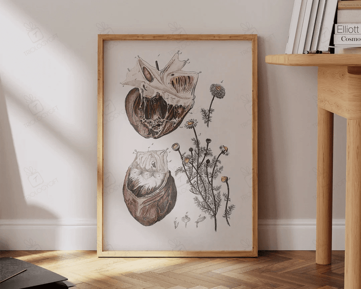 Vintage Anatomy Print Human Heart Antique Medical Nature Biology Art Large Living Room Office Wall Art Decor Ready To Hang Framed Poster