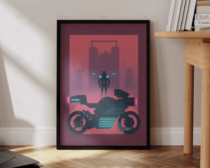 Motorcycle Poster Retro Sci Fi Futuristic Motorcycle Anime Art Print Gaming Room Large Wall Art Decor Ready To Hang Framed Poster
