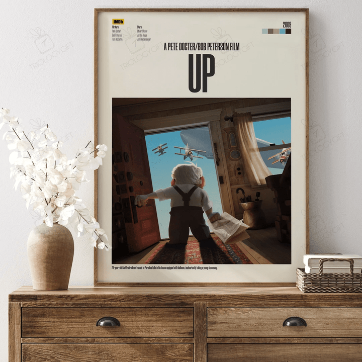 Up Disney Movie Poster Print, Minimalist Modern Framed Animation Character Posters, Vintage Retro Wall Art Home Decor Theme Poster Gift