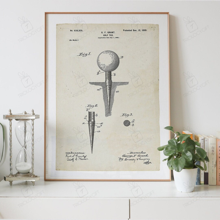 Golf Tee Patent Drawing Print Digital Download, Vintage Art Patent Drawings Prints Store, Patents Wall Art Printable Poster Designs Gifts