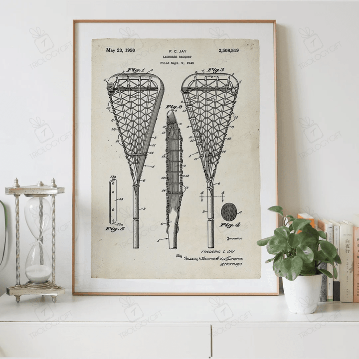 Lacrosse Racquet Patent Drawing Print Digital Download, Vintage Art Patent Drawings Prints Store, Patents Wall Art Printable Poster Designs