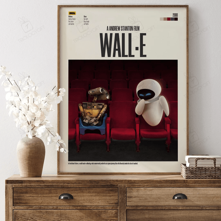 Wall·E Movie Poster Print, Minimalist Pixar Robot Sci-Fi Animation Posters, Vintage Retro Wall Art Home Decor Printable Modern Poster Gift