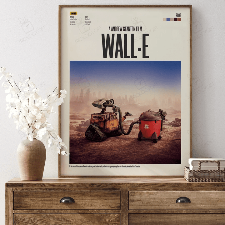 Wall·E Movie Poster Print, Minimalist Pixar Robot Sci-Fi Animation Posters, Vintage Retro Wall Art Home Decor Printable Modern Poster Gift