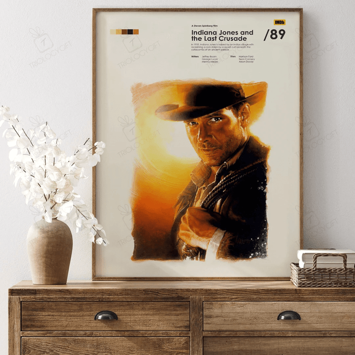 Indiana Jones And The Last Crusade Movie Poster, Framed Indiana Jones Adventure Posters, Classic Vintage Wall Art Home Decor Print Poster