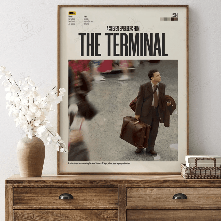 The Terminal Movie Poster Print, Minimalist Tom Hanks Fan Art Comedy-Drama Posters, Vintage Retro Wall Art Home Decor Romance Poster Gift