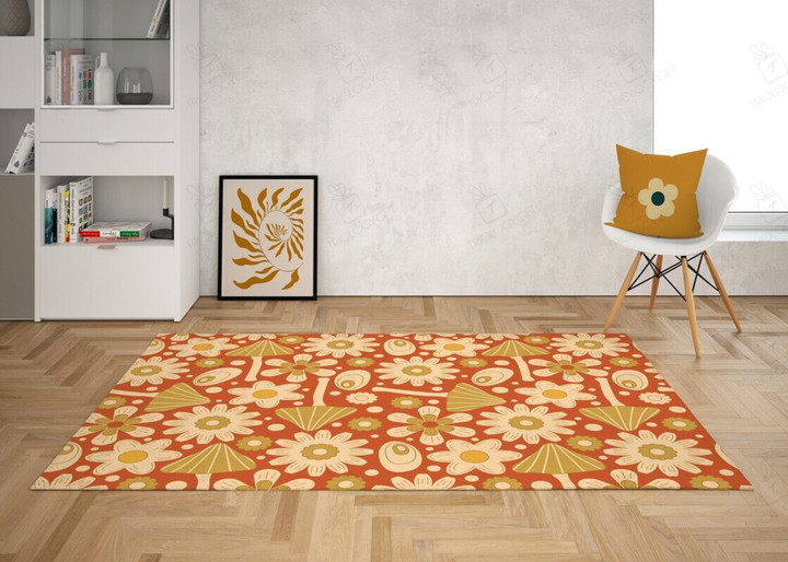 Retro Mushroom Graphic With 70s Style Area Rug, Psychedelic Groovy Rug For Bedroom Aesthetic, Y2k Dorm D�cor Hot Rod Rug For Garage, Automotive Garage Rug