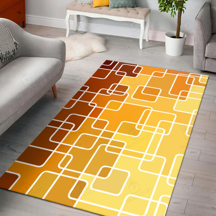 Abstract Geometric Mosaic 70s Style Area Rug Hot Rod Rug For Garage, Automotive Garage Rug