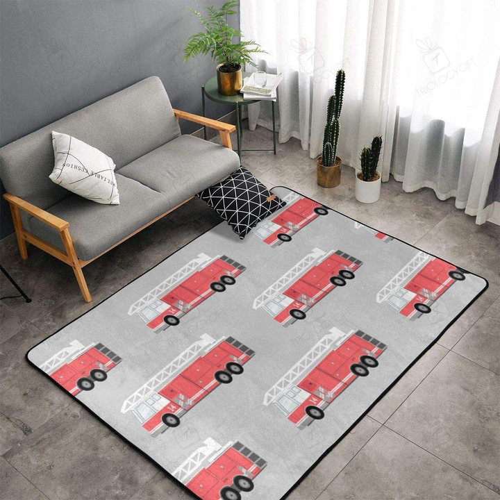 Firetruck Floor Mat &#8211; Firefighter Area Rugs For Bedroom Living Room And Kitchen Hot Rod Rug For Garage, Automotive Garage Rug