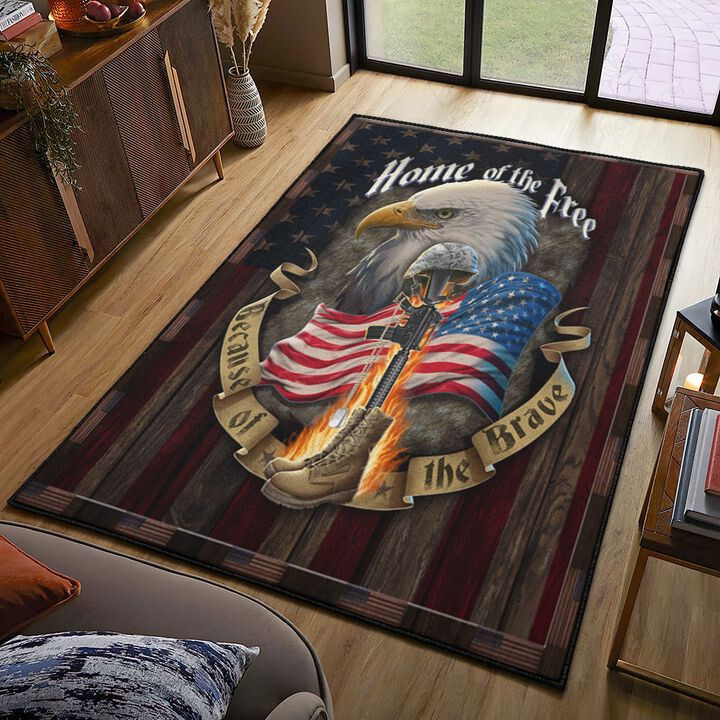 Home Of The Free Because Of The Brave 4th Of July Rug Hot Rod Rug For Garage, Automotive Garage Rug