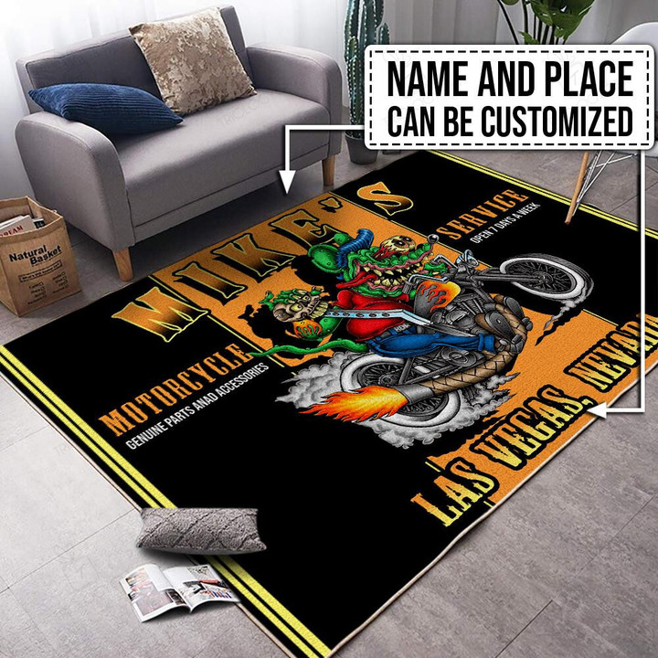 Personalized Motorcycle And Service Rug Hot Rod Rug For Garage, Automotive Garage Rug