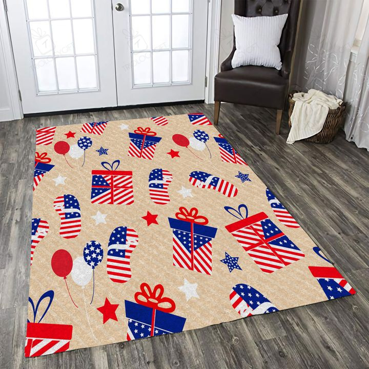 4th Of July Gift And Balloon Pattern American Independence Beige Color Rug Hot Rod Rug For Garage, Automotive Garage Rug