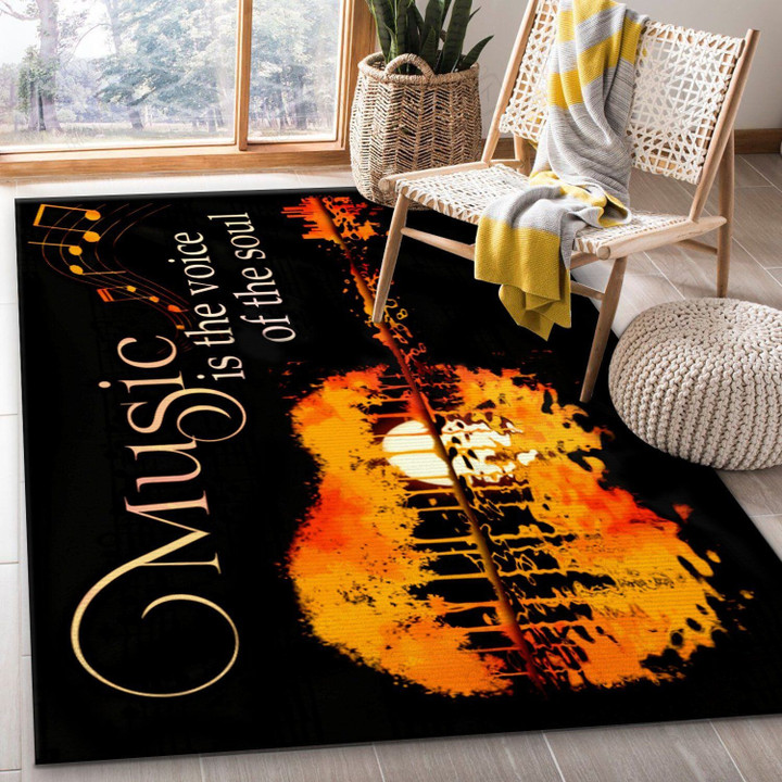 Music Is The Voice Of The Soul Guitar Area Rug Hot Rod Rug For Garage, Automotive Garage Rug