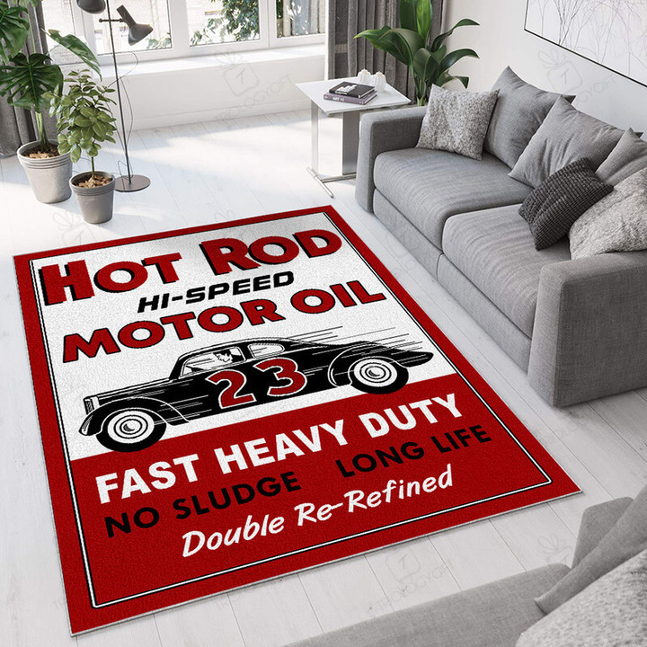 Hot Rod Hi Speed Motor Oil Rug Hot Rod Rug For Garage, Automotive Garage Rug