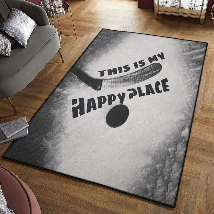This Is My Happy Place Hockey Rectangle Rug Hot Rod Rug For Garage, Automotive Garage Rug