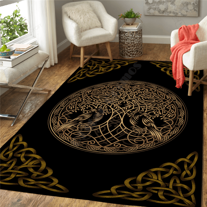 Yggdrasil Tree Of Life And Raven Area Rugs Hot Rod Rug For Garage, Automotive Garage Rug