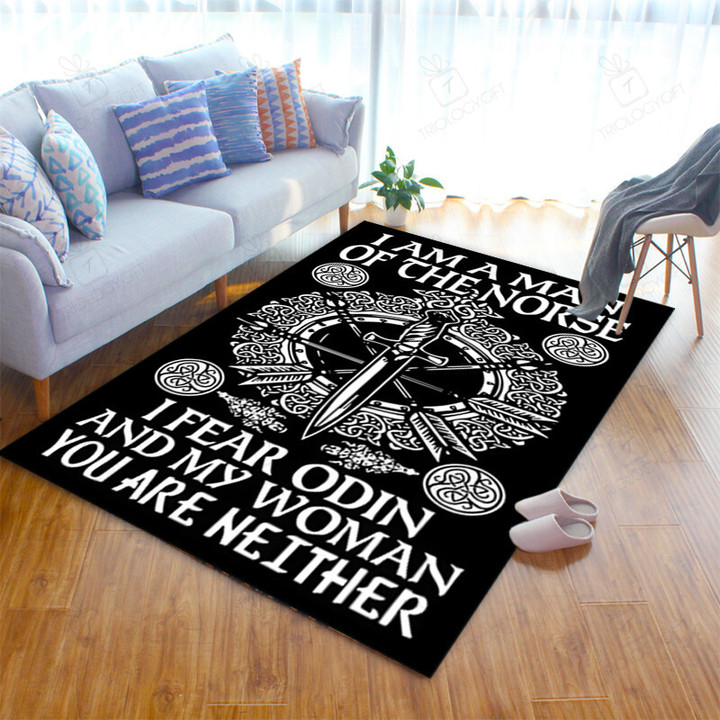 I Am A Man Of The Norse I Fear Odin And My Woman You Are Neither Sword Viking Area Rug Hot Rod Rug For Garage, Automotive Garage Rug