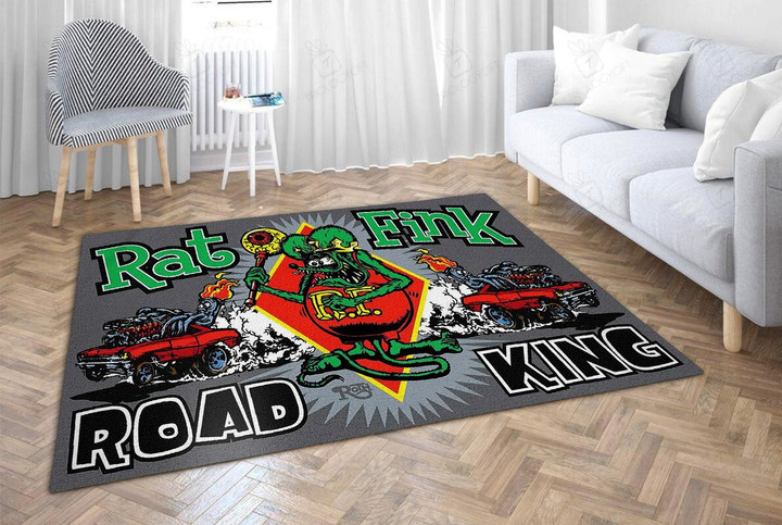 Rat Fink Road King Area Rug Hot Rod Rug For Garage, Automotive Garage Rug