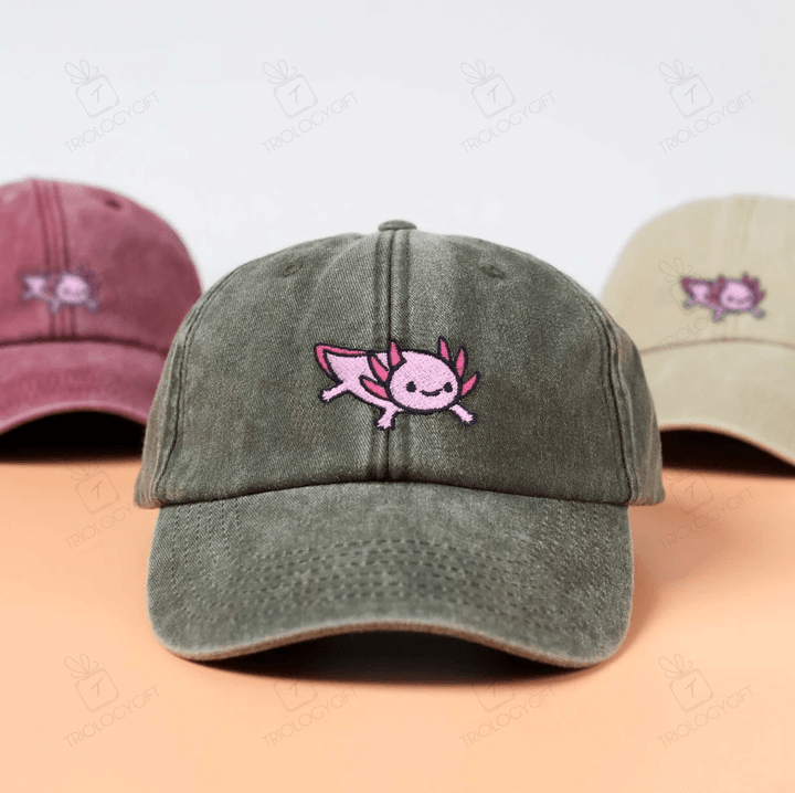 Embroidery Vintage Cap Axolotl Baseball Cap - Custom Fitted Classic Cap Unisex