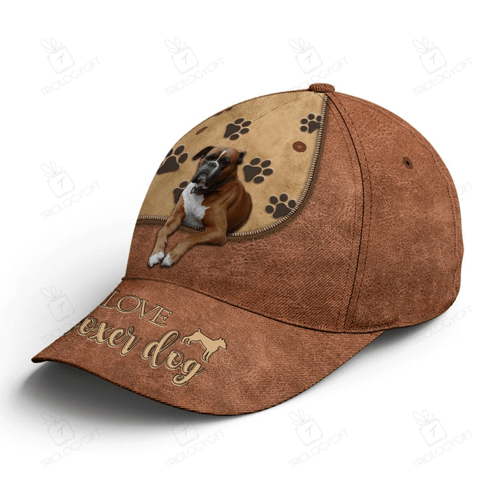 Boxer Dog Jump Zipper Leather Baseball Cap All Over Print Classic Baseball Hat Unisex Sports One Size Adjustable Cap Fit Most