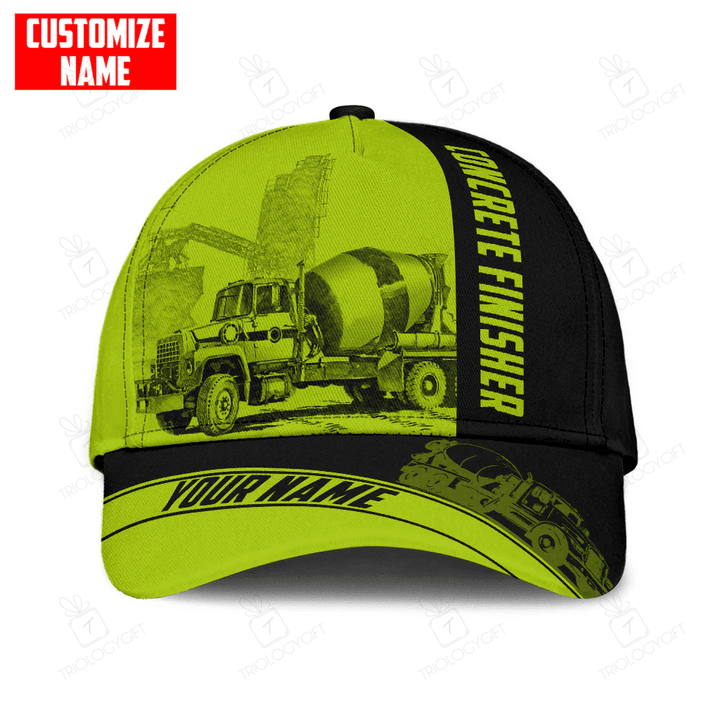 Custom Name Cap Hat Concrete Finisher Green Safety 3D Baseball Cap Hat For Man And Women, Gift To Concreter