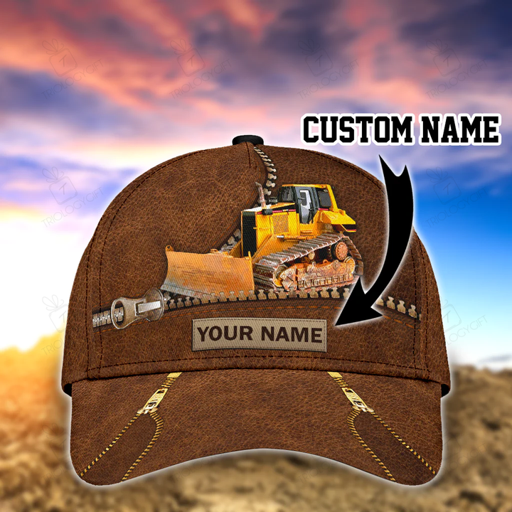 Custom With Name Classic Cap Hat For Bulldozer, Heavy Equipment 3D Cap Hat For Men, Bulldozer Cap Hat