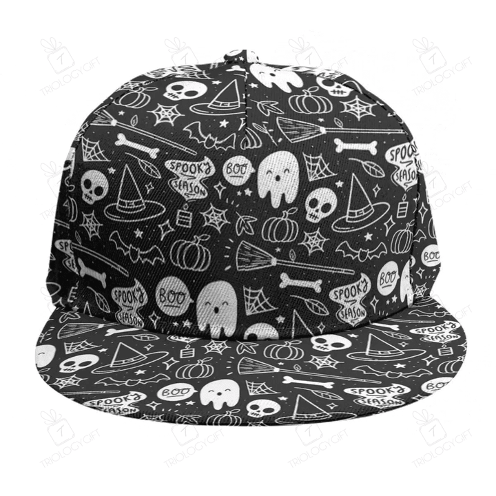 Halloween Doodle Flat Brim Cap Background Baseball Cap Print - Unisex Sports Adjustable Cap