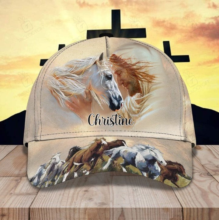 Personalized Horse and Jesus 3D Baseball Cap, Custom Horse Hat for Horse Lovers