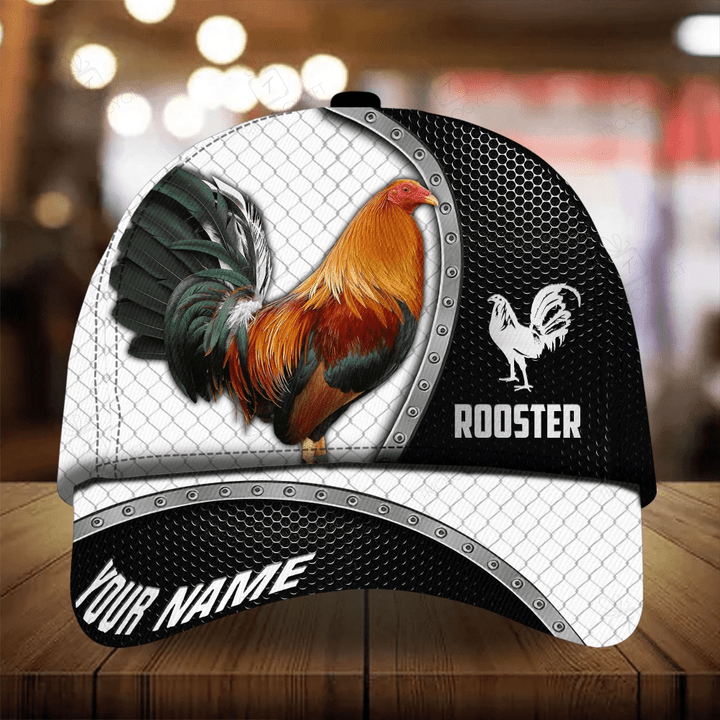 Personalized 3D Baseball Cap Hat For Rooster Lover, Premium Metal Curve Rooster 3D Cap Hat Multicolor, Chicken Cap
