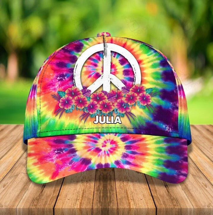 Personalized Tie Dye Hippie 3D Baseball Cap for Hippie Girl, Hippie Hat for Her