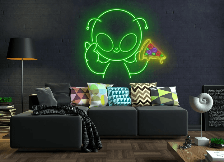 Alien with pizza Led Sign, Alien holding pizza Neon Sign, Wall Decor, Alien Led Sign, Best Gifts, Pizza Led Signs