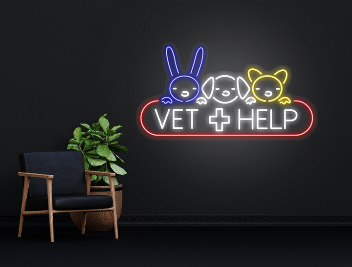 Animal Clinic Neon Sign Wall Art LED Light Personalized Vet Care Name Sign Home Decor Veterinarian Nursery Decoration Vet Pet Care Neon