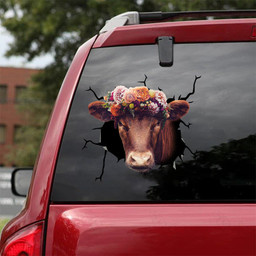 Cow Crack Sticker Emoji Lovely Stickers , Car Side Glass Sticker 12x12IN 2PCS