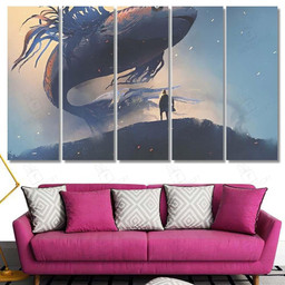 Giant Fish Floating Sky Above Man Fantasy Canvas Print Mutil Panel Canvas 5PIECE(Mixed 12)