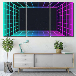 Vaporwave Retro Futuristic Background Abstract Laser Galaxy Sky and Space Canvas Print Mutil Panel Canvas 3PIECE(48x24)