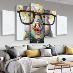 Hand Painted Pig with Eyeglasses Multi Panel Wall Art Mutil Panel Canvas 5PIECE(Mixed 16)