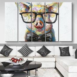 Hand Painted Pig with Eyeglasses Multi Panel Wall Art Mutil Panel Canvas 5PIECE(80x48)