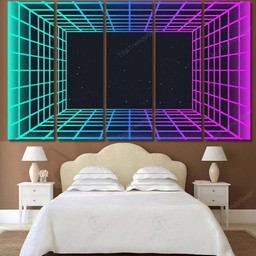 Vaporwave Retro Futuristic Background Abstract Laser Galaxy Sky and Space Canvas Print Mutil Panel Canvas 5PIECE(80x48)