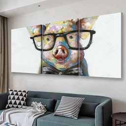 Hand Painted Pig with Eyeglasses Multi Panel Wall Art Mutil Panel Canvas 3PIECE(48x24)