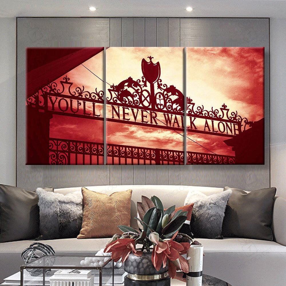 You ll Never Walk Alone Liverpool Fc Anthem Shankly Gates Anfield Red 1 Sport Multi Panel Wall Art Mutil Panel Canvas 3PIECE(36x18)