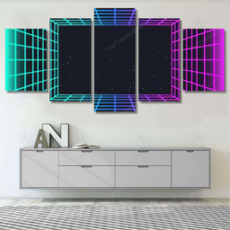 Vaporwave Retro Futuristic Background Abstract Laser Galaxy Sky and Space Canvas Print Mutil Panel Canvas 5PIECE(Mixed 16)