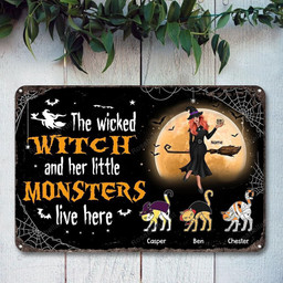 Personalized Happy Halloween Witches Doormat, The Wicked Witch and Her Little Monsters Live Here Doormat  - Doormat Home Decor